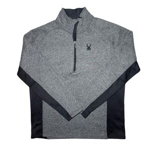 Spyder Mens Large 1/4 Zip Pullover Jacket Grey Black Fleece Sweater